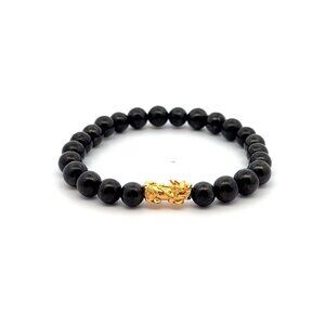 18K Gold Piyao Pixiu Dragon Lucky Charm Bracelet Gemstones Natural Shungite 6mm